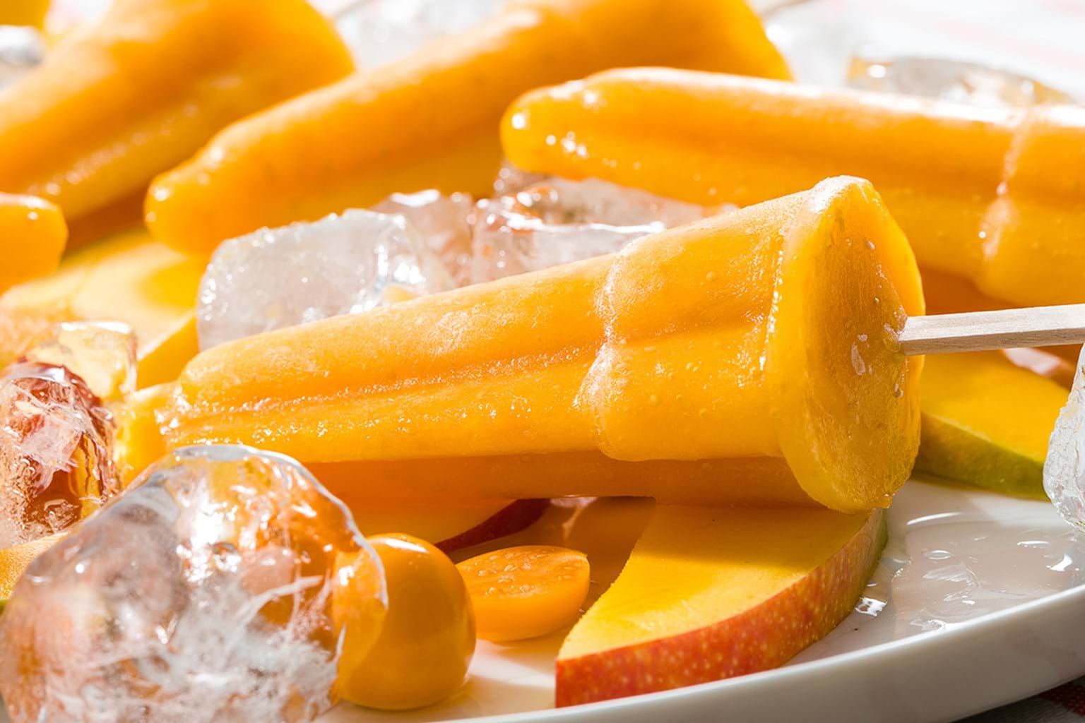 Mango physalis ice lollies