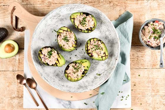 Grilled avocado with tuna salad