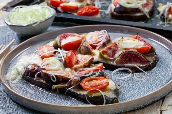 Grilled aubergine and figs