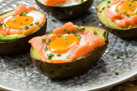 Avocado filled with smoked salmon and egg