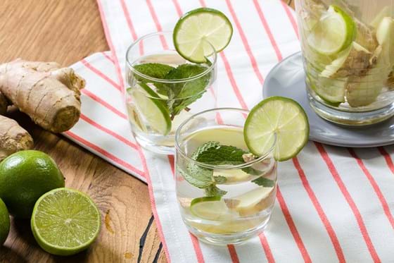 Fruit water with ginger, lime and mint